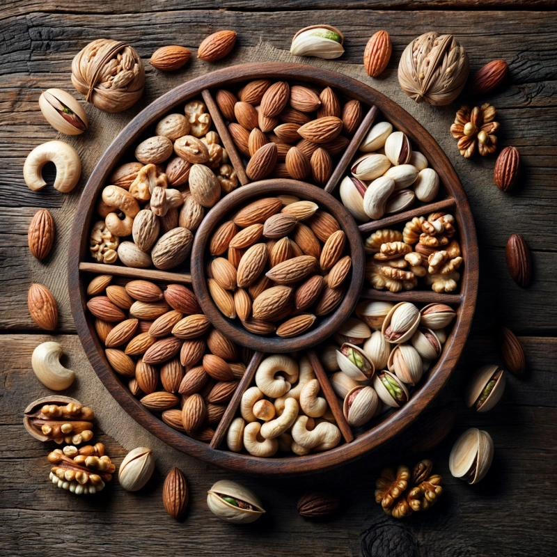 Bodegón con varios frutos secos
